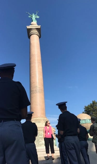 Dr. Hooton, center, at Battle Monument discussing Civil War memory with students at West Point