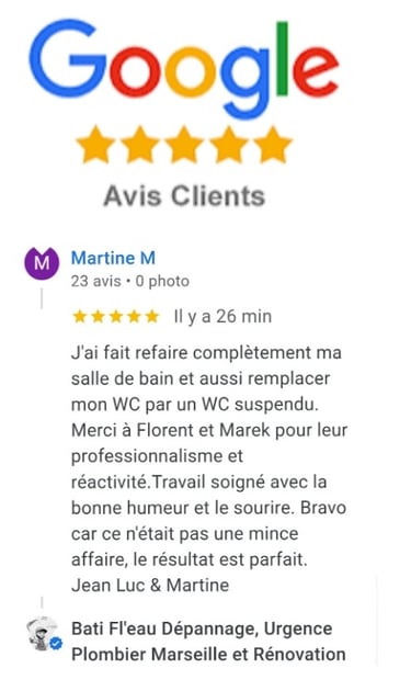 avis positif google  rénovation de salle de bain a Marseille bati fl eau 
