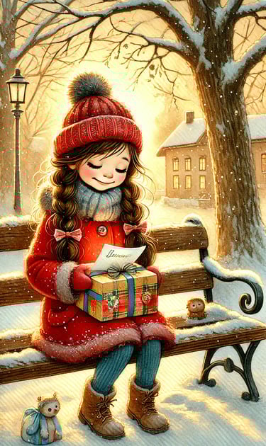 favola della buonanotte di Natale per bambini – Sofia legge un biglietto di ringraziamento – illustr