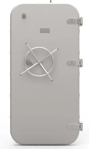 Ship watertight door with central wheel
