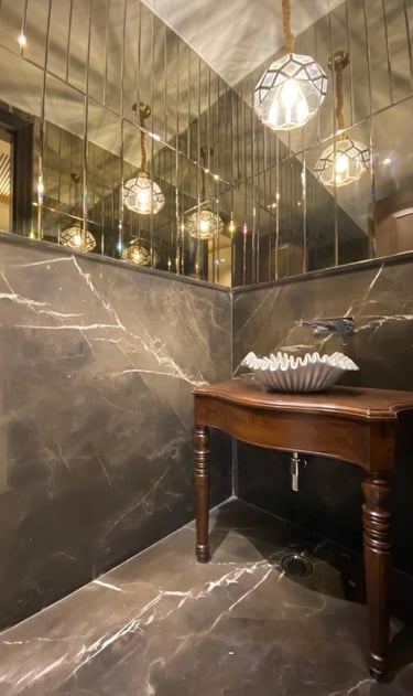 a bathroom with a mirror and a sink