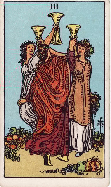 Three of Cups meaning upright and reversed tarot card reading