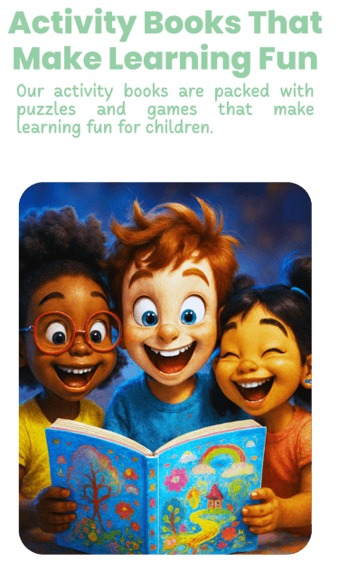three children are fascinated by sharing and exploring a activity book together