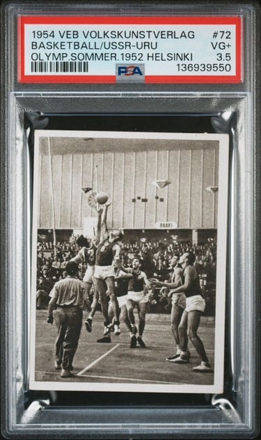 1954 Veb Vokskunstverlag XV Olympische Sommerspiele No 72 USSR vs Uruguay Basketball Card