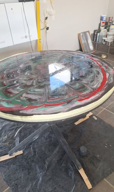 a table with a Epoxy top