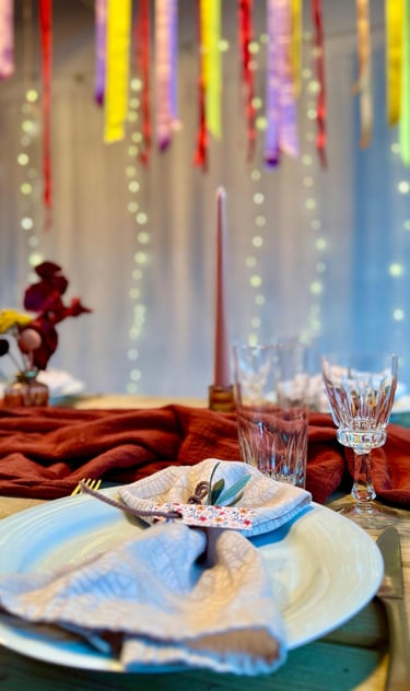 a table setting with a table setting for a dinner