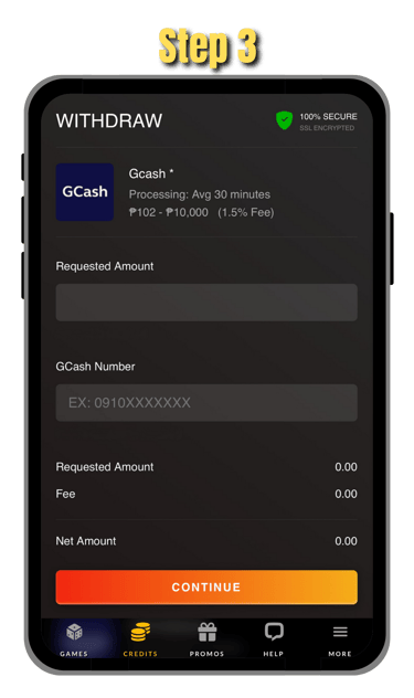 step 3 of how to cash out at phsabong