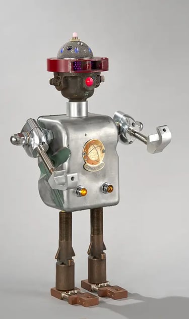 Assemblage robot named Conqueror by Santa Barbara sculptor Tal Avitzur.