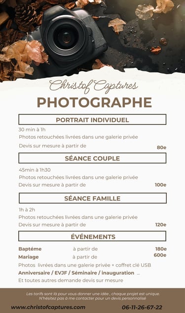 tarifs de mes prestations de photogaphe portraits , couple , evenements perpignan 66