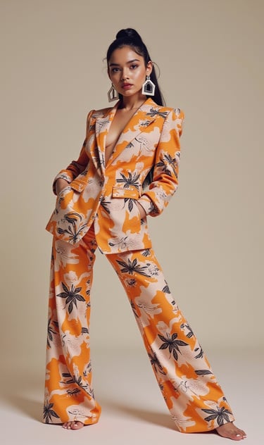 Pop-art inspired print in muted palette on stretch lycra fabric