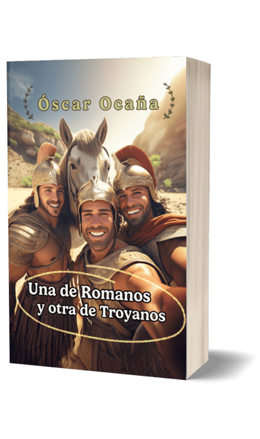 Portada del libro de comedias teatrales 'Una de romanos y otra de troyanos' de Óscar Ocaña Parrón