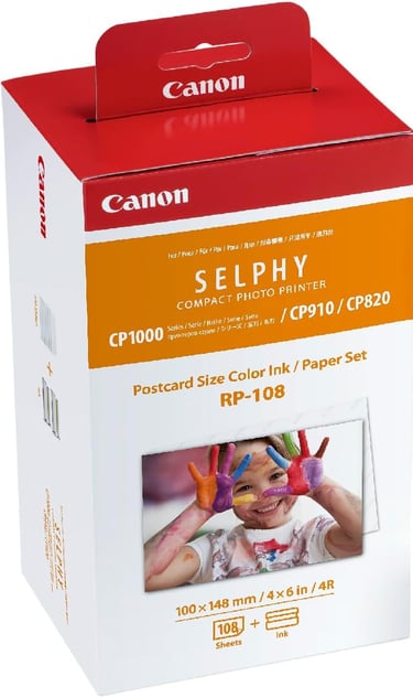 Canon RP-108 Color Ink/Paper Set, Compatible with Selphy CP910/CP820/CP1200/CP1300/CP1500