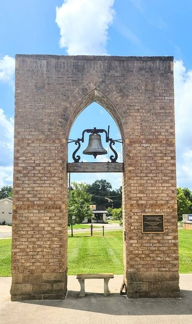 Ringgold - an old Church bell hung in a brick archway