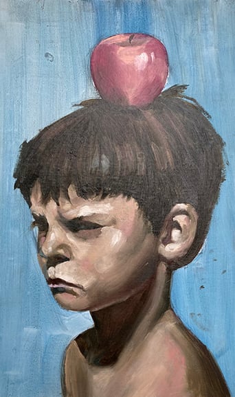 Retrato figurativo al óleo sobre lienzo, con pinceladas sueltas y expresivas que capturan emociones 