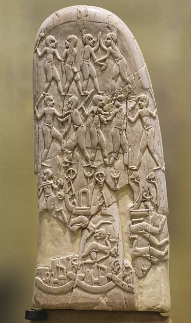 Viser et Elfenben skaft til en Gebel el-Arak kniv som ble laget 3450 BC