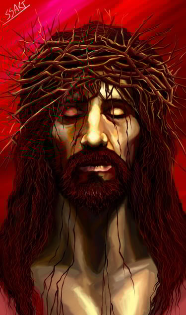portrait painting of jesus christ with thorn crown on his head