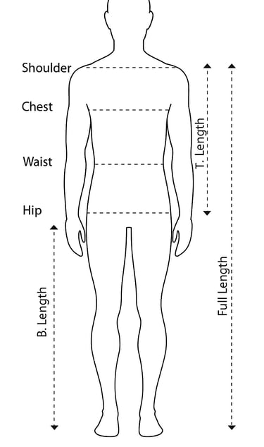 Male apparel size chart sketch – T-shirts, hoodies, sportswear, and custom clothing fitting guide