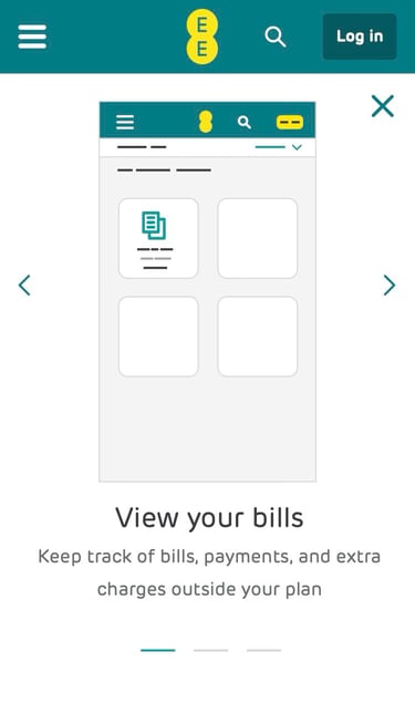 UI design showing an illustration of the MyEE app with the bill tile being displayed.