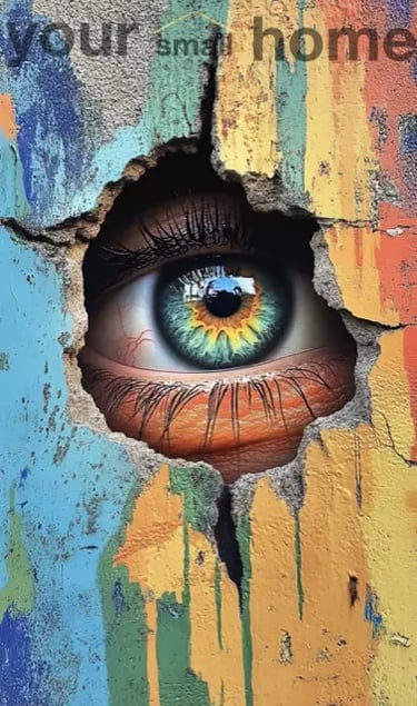 eye peeping through colourful wall