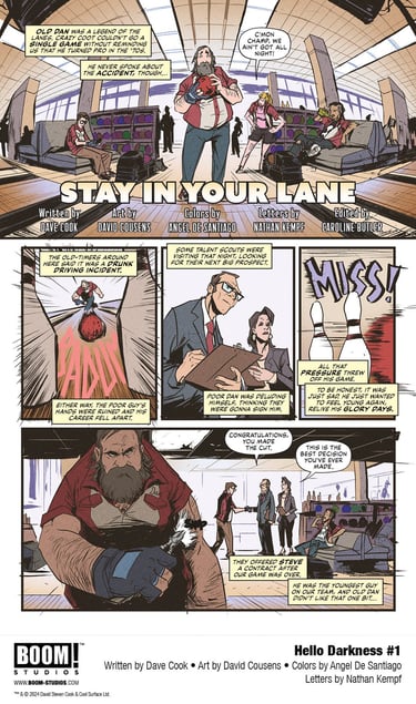 Page 1 of 'Stay in Your Lane' comic Art by David Cousens