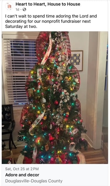 My christmas tree with an invite to a fundraising event.