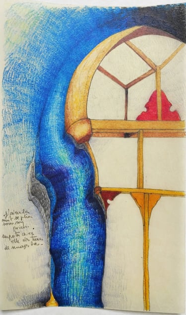 karine-nguyen-van-tham-le temps des regrets, poème illustré et crayons de couleur, huile sur papier