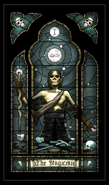 The Magician Tarot Card (dead version) from Fool's Reborn. Art by David Ledesma.