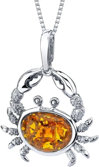 Genuine Baltic Amber Animal Pendant Necklace for Women in Sterling Silver