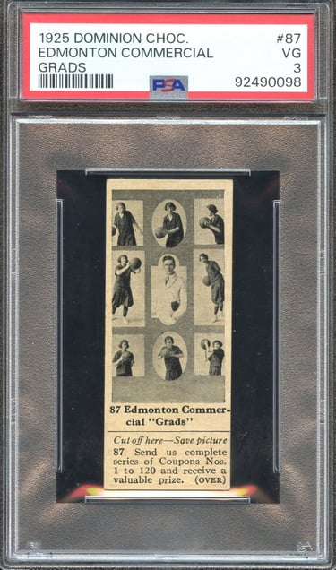 1925 Dominion Chocolates Athletic Stars #87 Edmonton Grads Basketball Team Card