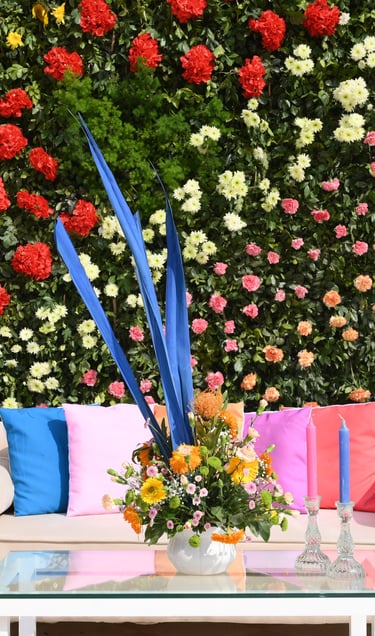 Flower decor at poolside lunch at Fairmont Jaipur