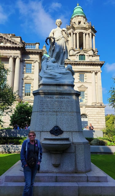 Lady at Titanic Memorial Statue in Belfast, Ireland