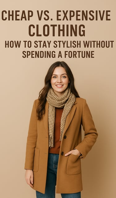 a woman in a camel coat with a scarf around her neck