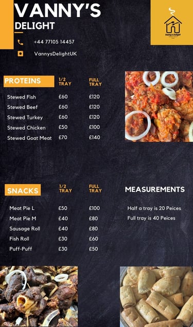 Proteins and Snacks Vanny's Delight Menu