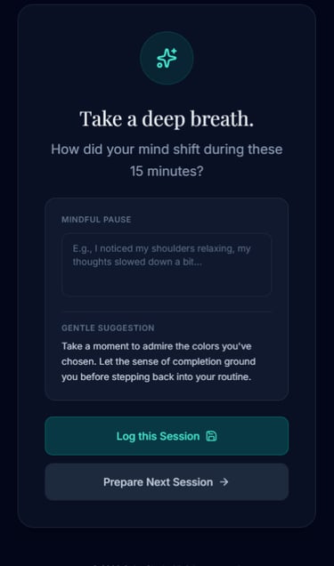 final screen of a web app called Color Clock, a meditative coloring timer for coloring enthusiasts