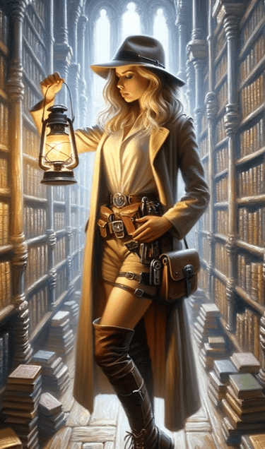 a woman in a hat and a hat with a lantern on it