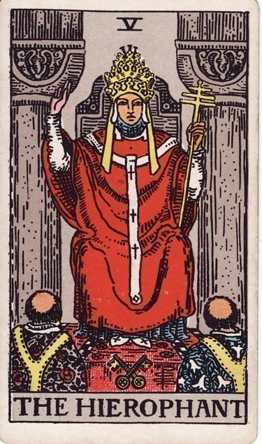 The Hierophant tarot card meaning – tradition, spiritual wisdom, and belief systems.