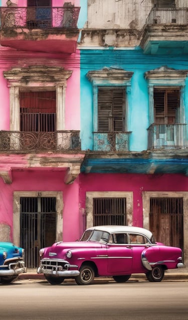 two old fashioned cars parked in front of a building