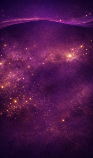 Deep purple galaxy background featuring vibrant star clusters and celestial nebula clouds.
