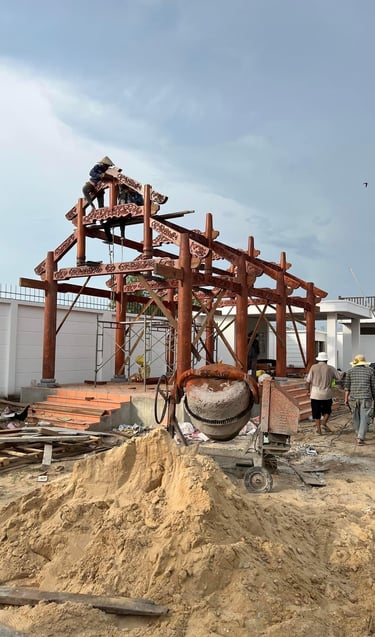 a construction worker is working on a building