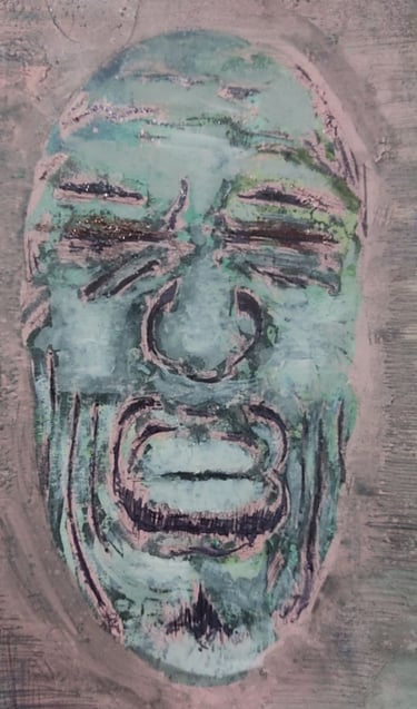 a painting of a man's face with a green background