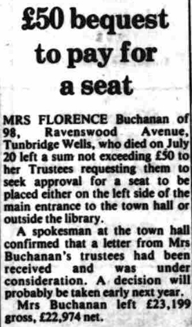 Florence Buchanan, 98 Ravenswood Avenue, Tunbridge Wells TN2 3SJ