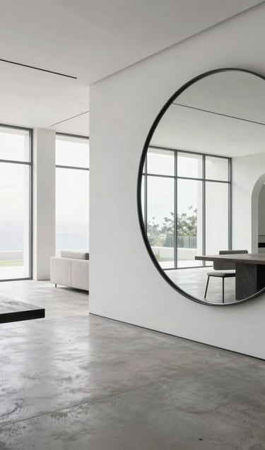 A modern architectural mirror installation featuring PMMA and dibond materials in a chic hallway.