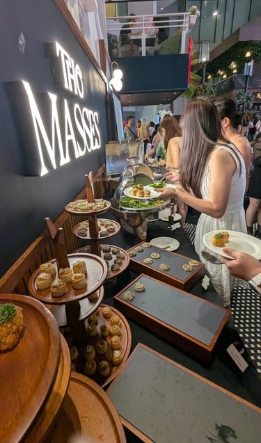 a buffet with food and drinks