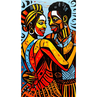 a painting of a couple in traditional african art