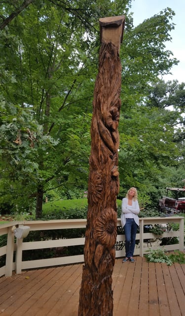 flowers butterfly tree carving art oak recycling