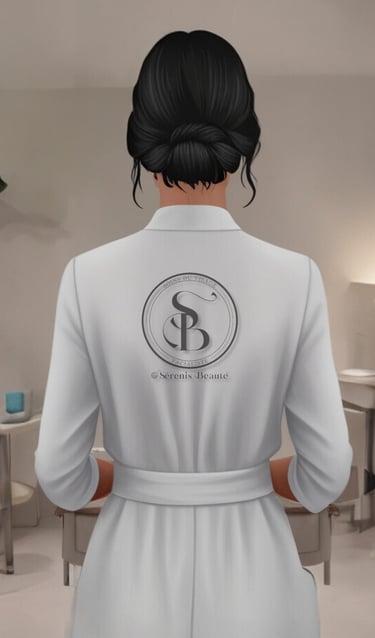 a woman in a white robe in beauty salon spa
