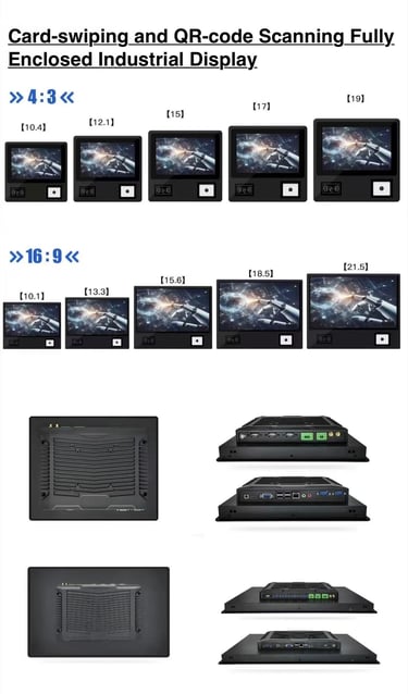 claratech's Card-Swiping and QR-code Scanning Fully Enclosed Industrial Display specifications