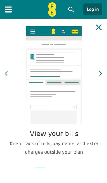 UI design showing an illustration of the Bills page which would open on selection of a tile.