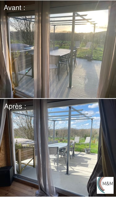Avant après d'un nettoyage de vitres chez particuliers baie vitrée - m&m services pro rouen
