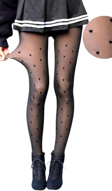 Millennials In Motion fleece lined heart polka dot tights, cozy faux-sheer stockings for autumn 